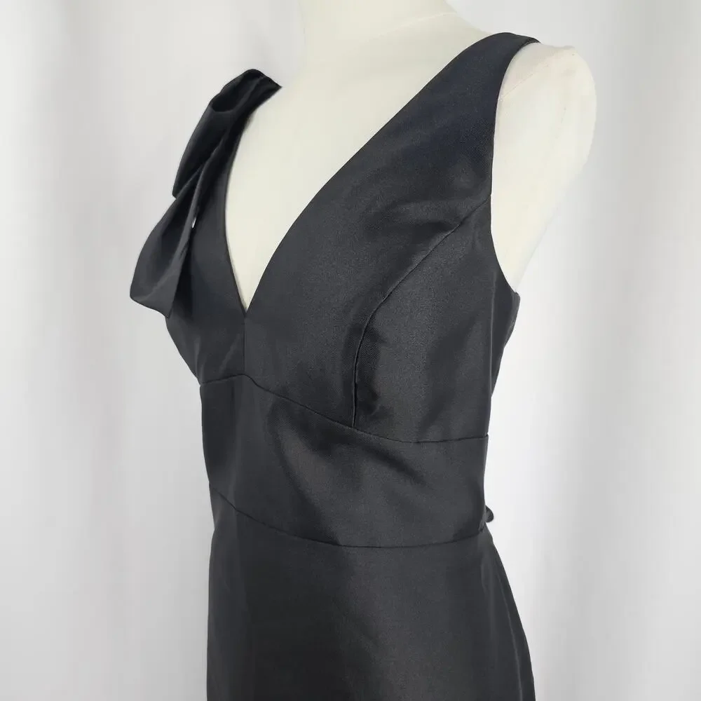 Alfred Sung Black Satin Shoulder Bow Trumpet Formal Dress Women's Size 16R NWT - Picture 5 of 16